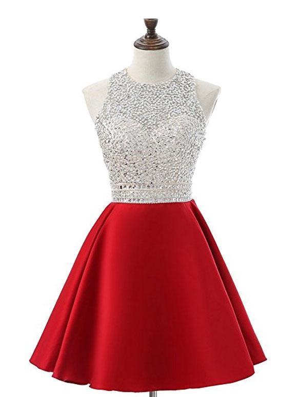 Cheap Halter Heavily Beaded Cute Red Homecoming Dresses 2018, CM475 - SposaBridal