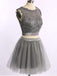 Two pieces grey lace tulle homecoming prom dresses, CM0003