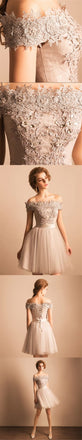 New Short Prom Dress, Off shoulder lace Appliques Tulle Charming Homecoming Dresses , BD0212