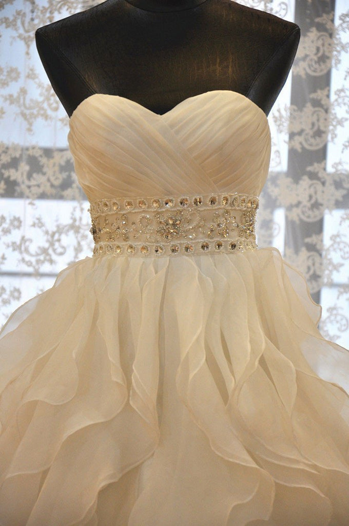 Strapless Organza A-line Ruffle Custom Wedding Dresses Online, WD358