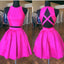 Sexy Open Back Hot Pink Two Piece Simple Cheap Homecoming Dresses, CM490