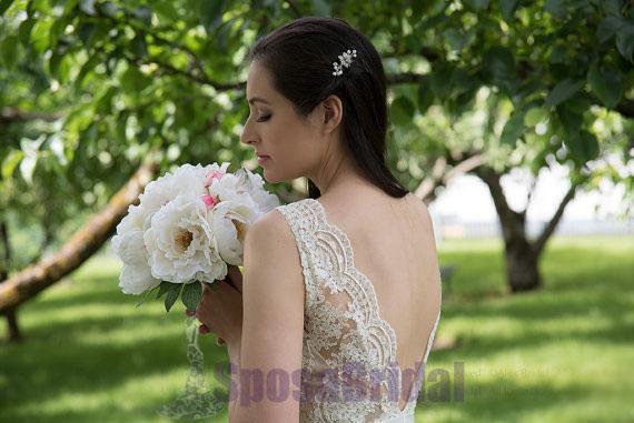 Long V Back Tulle and Lace A-line Simple Soft Affordable Wedding Dresses, beach wedding dresses,  PD0559