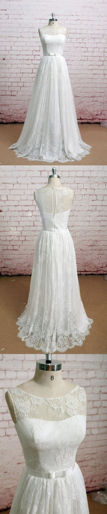 Sleeveless Soft Lace A-line Pretty Simple Floor-Length Classic Ivory Wedding Dresses, WD0116