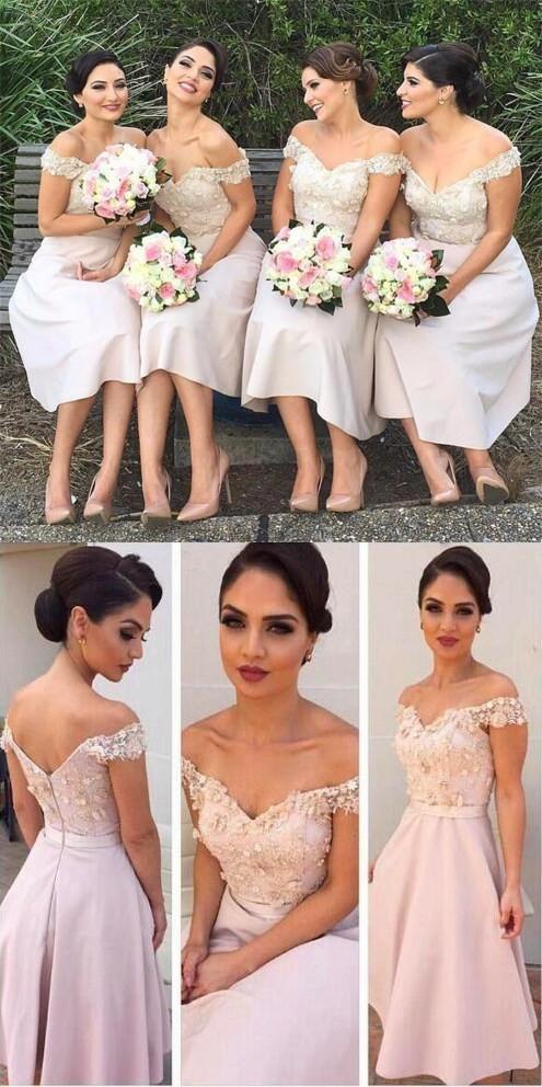 Cheap Short  Floral A Line Cheap Maid Of Honor Keen Length Bridesmaid Dresses ,PD0257 - SposaBridal