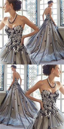 Sweetheart Lace Up Tulle A-line Modest Evening Party Prom Dress, Unique Wedding Dress, PD0403