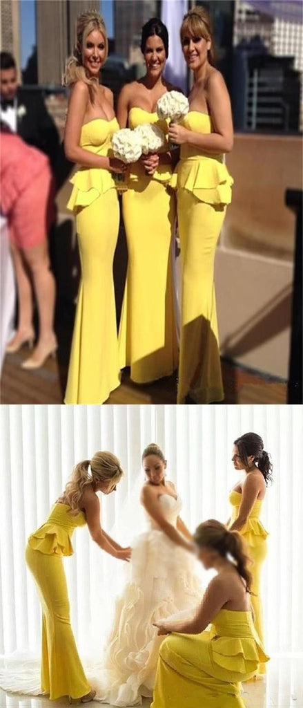 Long Yellow Mermaid Sweetheart Unique Elegant Formal Bridesmaid Dresses , PD0251