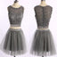 Two pieces grey lace tulle homecoming prom dresses, CM0003