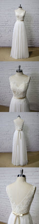 Long Aline Scoop V Back Lace Simple Pretty Beach Summer Tulle Wedding Dresses, WD0201