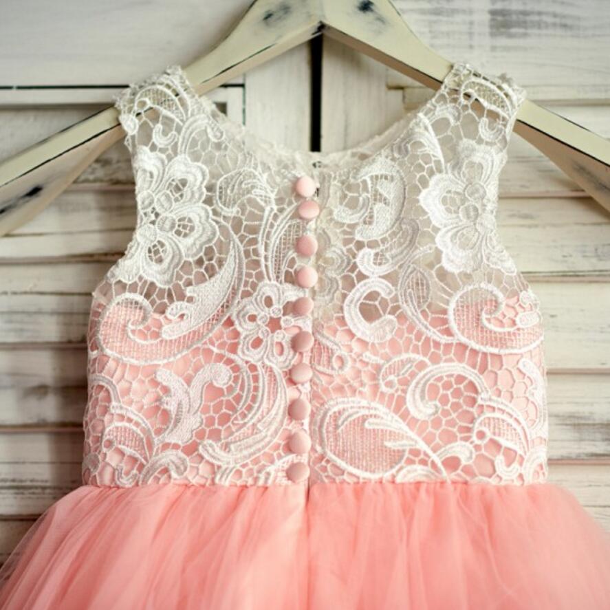 Pink Top Lace Sleeveless Lovely Short Soft Flower Girl Dresses, Junior Bridesmaid Dresses, FG086