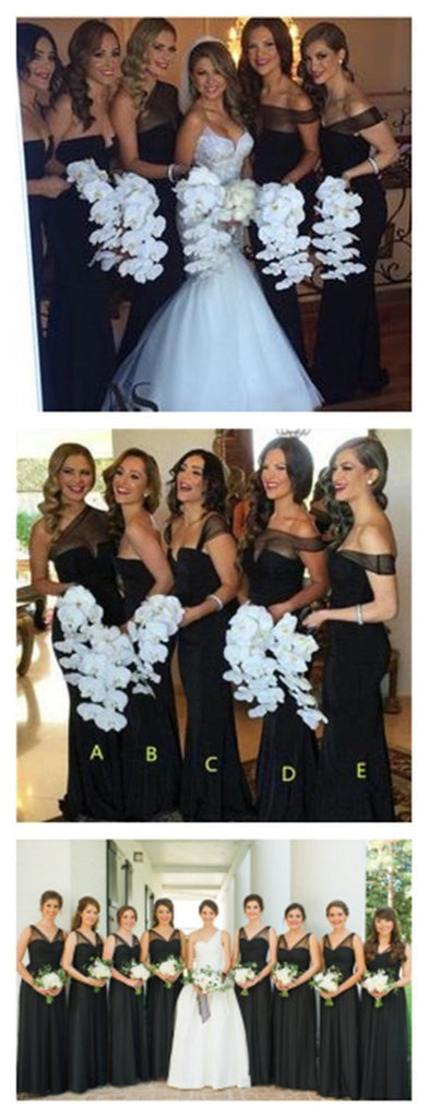 Mismatched Different Styles Cheap Sexy Black Long Mermaid Bridesmaid Dresses, WG54