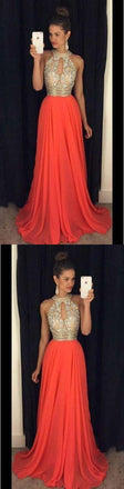 Long chiffon Halter Sparkly Prom Dresses, Most Popular High Quality Prom Dress, Shinning Prom gown, PD0697