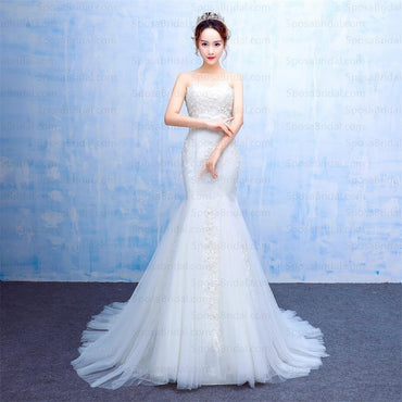 Long Mermaid Strapless Elegant Sweetheart Lace Appliques Charming Wedding Dresses, WD0224