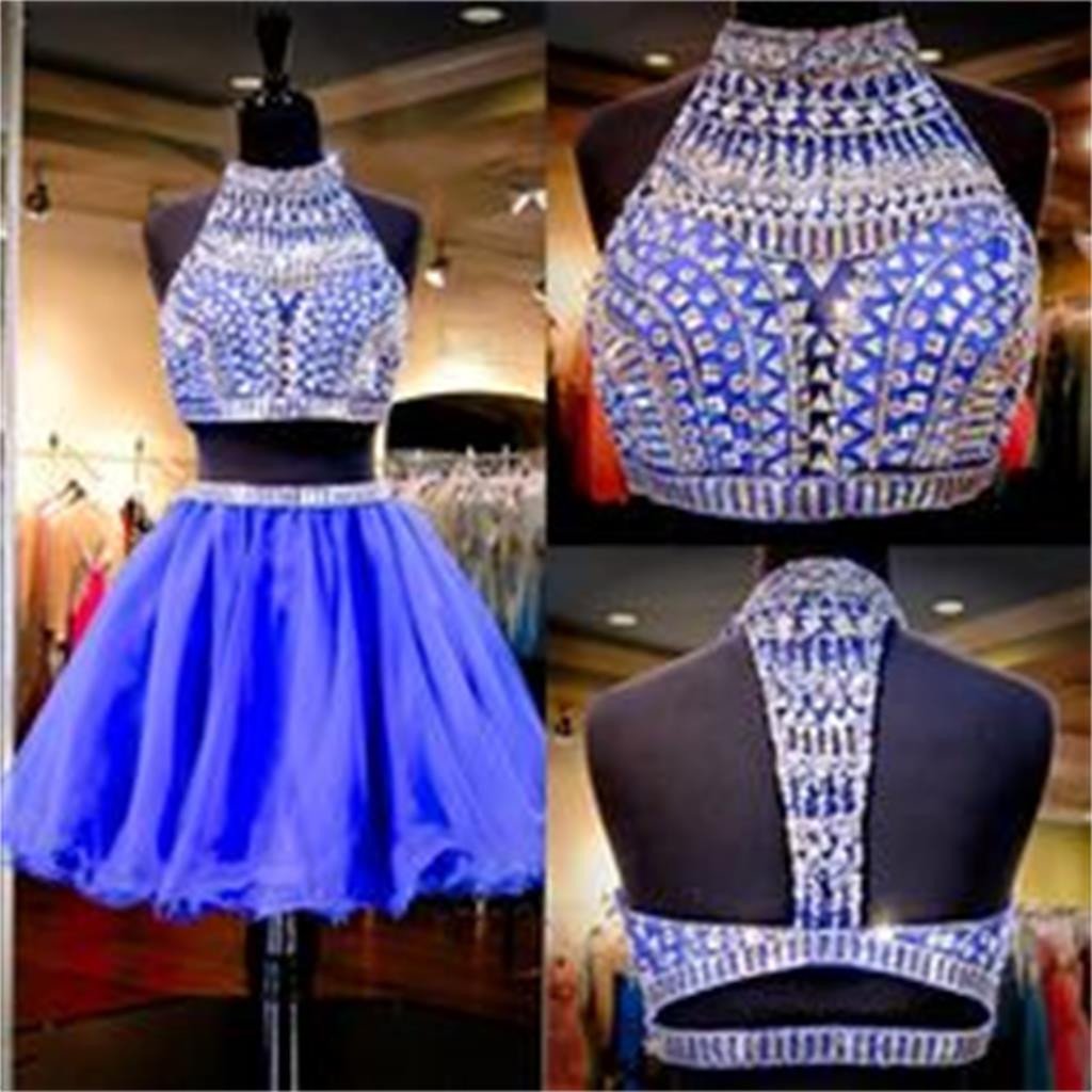 Sexy 2 pieces beaded Royal Blue short homecoming prom dresses, CM0028