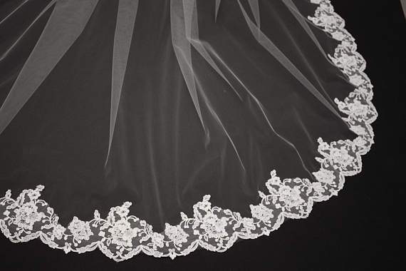 Embroidered Chapel Cathedral Lace Diamond Tulle Bridals Veils, Veils For Wedding , VD0001