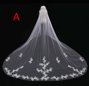 Embroidered Chapel Cathedral Lace Diamond Tulle Bridals Veils, Veils For Wedding , VD0001