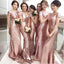 Sequin Short Sleeve Sexy Mermaid Rose Gold Pretty Cheap Long Wedding Party Bridesmaid Dresses, WG78