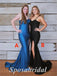 Sexy Mismatched Satin Spaghetti Straps V-Neck Sleeveless Side Slit Mermaid Long Prom Dresses,PD3699