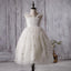 Ivory Cute Lace Tulle Flower Girl Dresses, V-back Cap Sleeve Little Girl Dresses, FG054