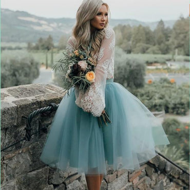 Cheap Tulle and Lace Two Pieces Blue Short Prom dress, Cocktail Homecoming Dress, PD0379 - SposaBridal