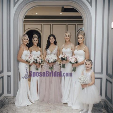 White Spaghetti Straps Custom Made Cheap Mermaid Bridesmaid dress, PD0644