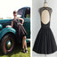 Short black open back simple unique freshman formal homecoming prom dress,BD0090