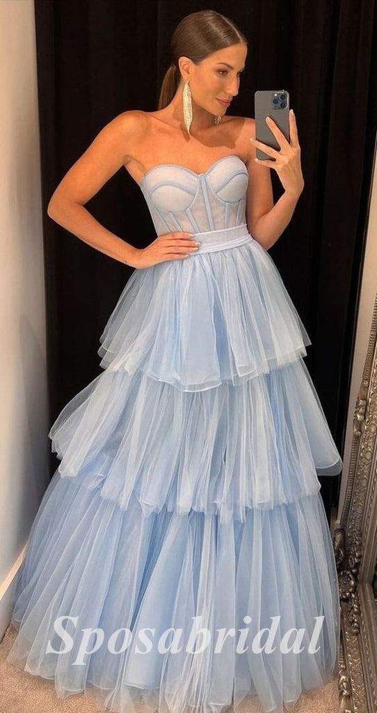 Sexy Tulle Sweetheart V-Neck A-Line Long Prom Dresses,PD3665