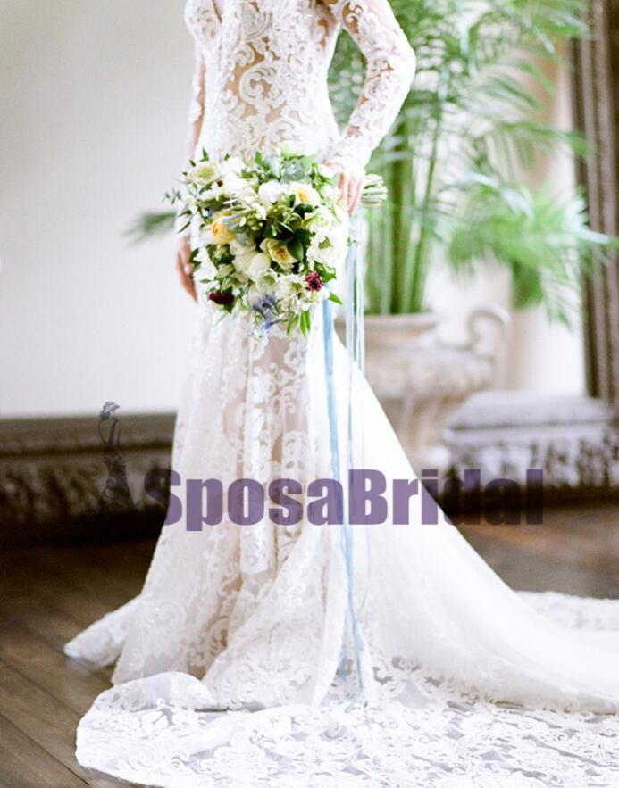 Long Full Lace Mermaid Long Sleeves New Unique Design High Quality Wedding Dresses, PD0531