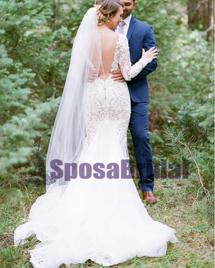 Long Full Lace Mermaid Long Sleeves New Unique Design High Quality Wedding Dresses, PD0531