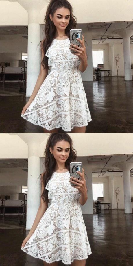 Lovely Cheap A-Line Open Back Full Lace Junior Homecoming Dresses,short prom dresses, BD0243