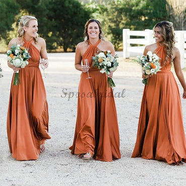 A-Line Halter Floor-Length Soft Cheap New Modest Fall  Affordable Bridesmaid Dresses ,WG350 - SposaBridal