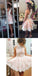 Popular Modest Junior High Neck Appliques Short Lace Homecoming Dresses, BD0247
