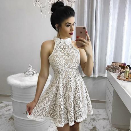 Cheap Modest Junior High Neck Short Full Lace Fitted Homecoming Dresses,BD0248 - SposaBridal