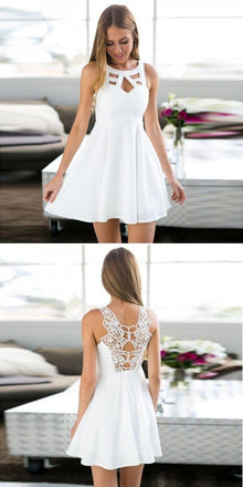 Simple Cheap A-Line White Short Beautiful Homecoming Dresses For Teen, BD0250