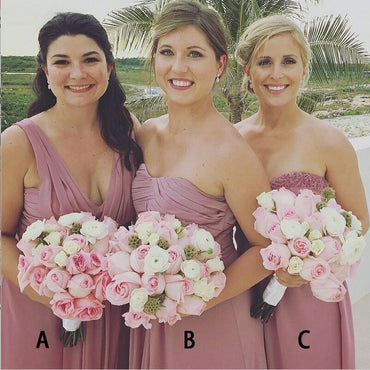 A-Line  Long Dusty Pink Chiffon Cheap Modest Sexy Unique Soft Elegant Hot Sale Mismatched Bridesmaid Dresses Online, WG259 - SposaBridal