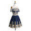 A-Line Off-the-Shoulder Short Sleeves Appliques Navy Blue Homecoming Dresses ,BD0255 - SposaBridal