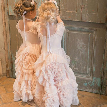 A-Line Round Neck Pearl Pink Unique Design Cap Sleeves Flower Girl Dresses, Fashion Little Girl Dresses, FG102 - SposaBridal