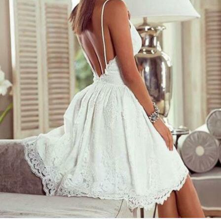 Charming Popular Cheap Spaghetti Straps Backless Homecoming Dresses with Lace Appliques ,BD0257 - SposaBridal
