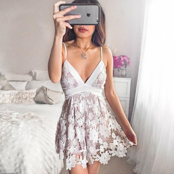 Cheap Freshman Spaghetti Straps Short Popular Lace Homecoming Dress with Sash, BD0259 - SposaBridal