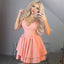 A-Line Spaghetti Straps Short Pink Satin Homecoming Dress with Pleats,  BD0233 - SposaBridal