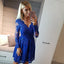 A-Line V-Neck Long Sleeves Royal Blue Homecoming Dress with Lace,BD0063 - SposaBridal