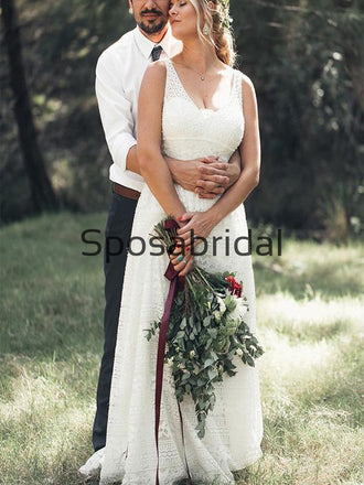 A-line Lace Chic Elegant Rustic Beach Long Wedding Dresses WD0543