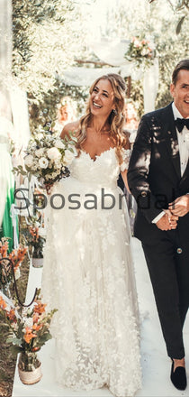 A-line Lace Off the Shoulder Beach Vintage Wedding Dresses WD0479