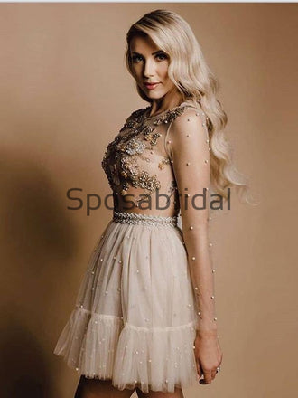 A-line Long Sleeves Beaded Modest Homecoming Dresses BD0429