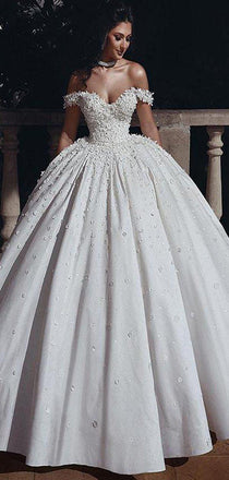 Luxury A-line Off the Shoulder Beads Vintage Long Wedding Dresses, WD0613