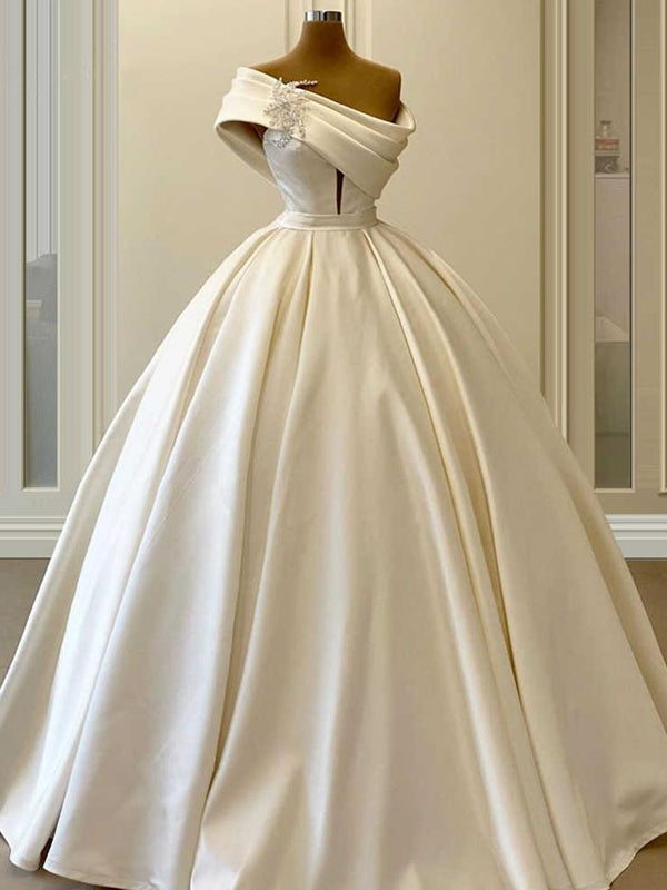 Elegant A-line One Shoulder Satin Wedding Dress, Wedding Gown, WD0599