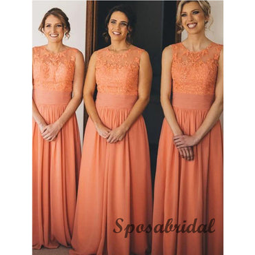A-line Orange Chiffon Lace Long Bridesmiad Dresses WG906