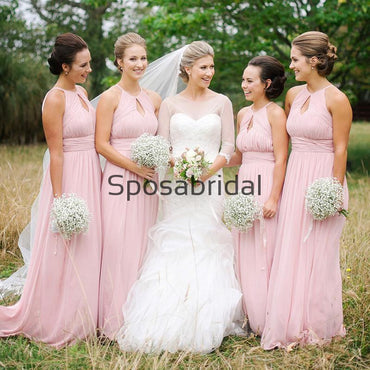 A-line Pink Chiffon Cheap Hot Sale Long Bridesmaid Dresses WG805