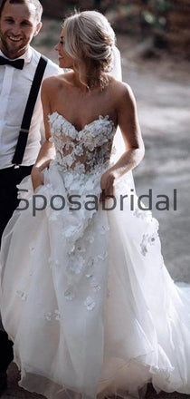 A-line Sweatheart Appliques Beach Long Modest Wedding Dresses WD0538