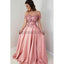 A-line Off the Shoulder Pink Satin Long Formal Elegant Prom Dresses with appliques PD1719