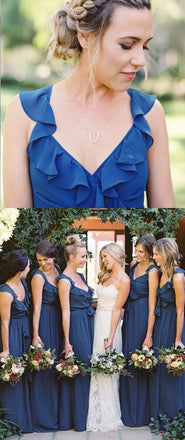 A-line Scoop Sleeveless Floor-Length Unique Design Cheap Ruffles Bridesmaid Dresses  , WG399 - SposaBridal